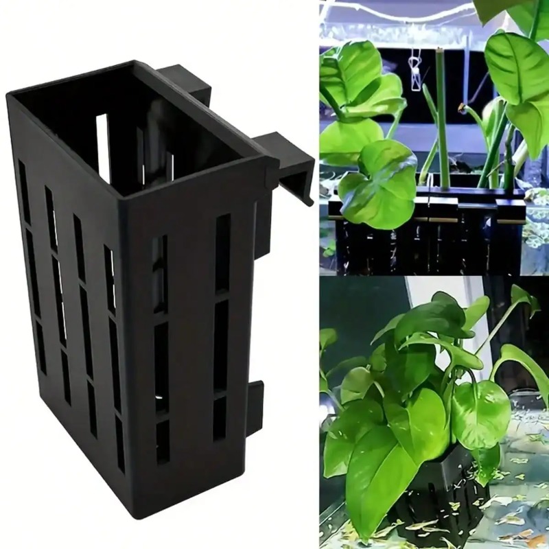 Aquarium Plant Holder - ตะกร้าพลาสติกสีดำสำหรับยึดต้นไม้ในตู้ปลา พร้อมคลิปหนีบสำหรับติดตั้งต้นไม้น้ำในตู้ปลา ติดตั้งง่ายและมั่นคง