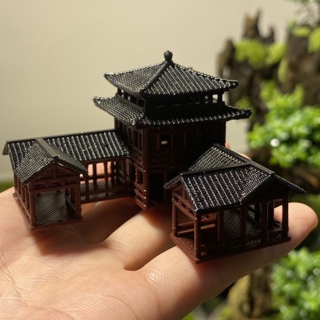 Planted Aquarium Models - พลาสติกสไตล์จีนโบราณรูปแบบสถาปัตยกรรมพิพิธภัณฑ์สัตว์น้ำภูมิทัศน์ไมโครบอนไซ3D การพิมพ์ตกแต่งศิลปะเครื่องประดับ ZD262
