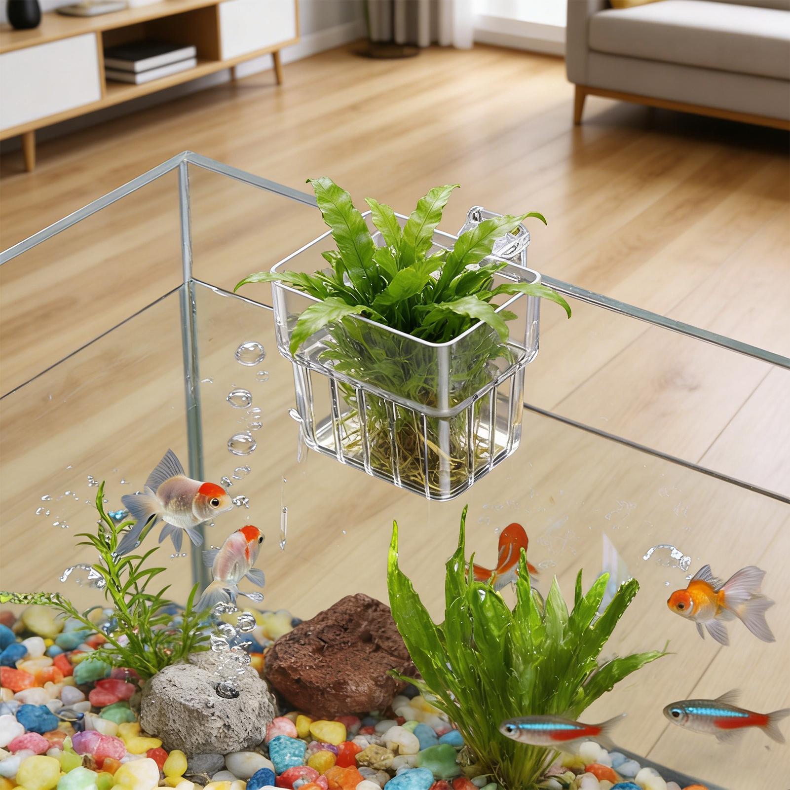 Aquarium Plant Holder - ตะกร้าปลูกต้นไม้แบบติดผนังสำหรับตู้ปลา ตะกร้าแขวนสำหรับปลูกพืชน้ำ ที่ใส่ต้นไม้น้ำแบบโปร่งใส มองเห็นได้ชัดเจน ตะกร้าปลูกแบบไฮโดรโปนิกส์