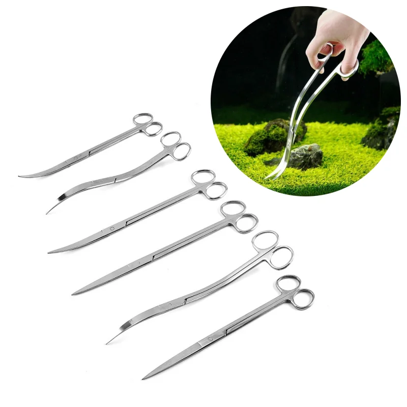 Aquarium Plant Holder - Aquarium กรรไกรเครื่องมือถังปลาแหนบพืช Wave กรรไกรหญ้าสแตนเลสเครื่องมือทําความสะอาดผู้ถือ Aquarium อุปกรณ์เสริม